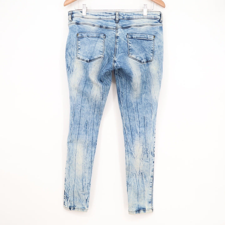 Fame Forever Mens Acid Wash Skinny Jeans Blue Stretch Denim Size 32