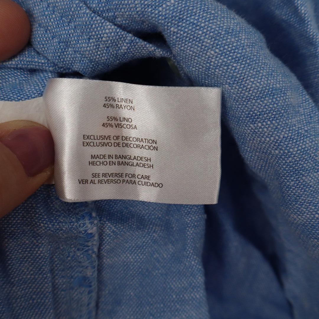 Orvis Classic Collection Blue Linen Blend Button Down Shirt Womens Medium