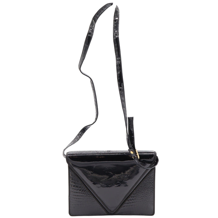 Ande Shoulder Bag Womens OS Vintage Patent Croc Embossed Black Envelope