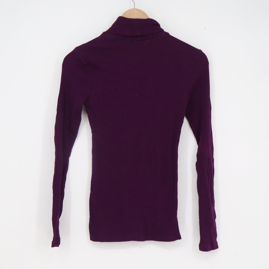 Ambiance Womens Ribbed Turtleneck Top Purple Long Sleeve Slim Fit Size M