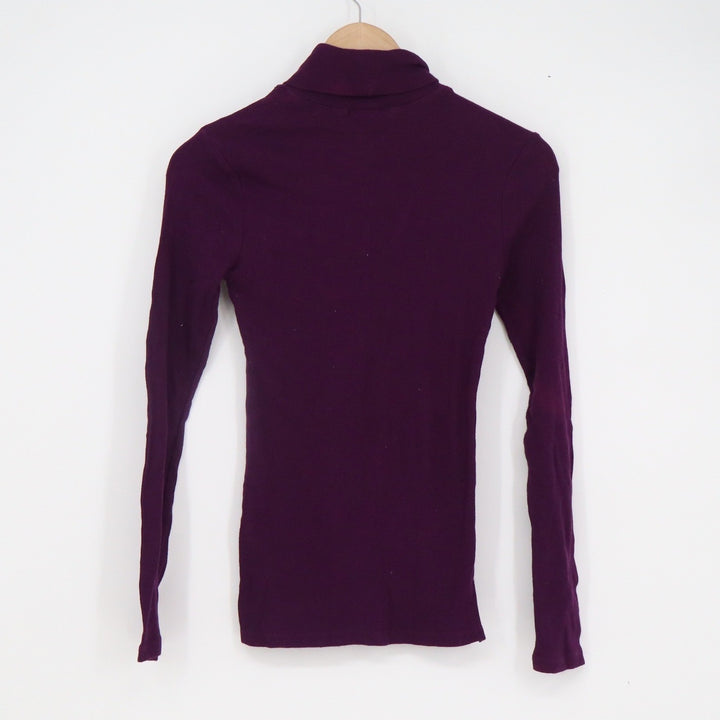 Ambiance Womens Ribbed Turtleneck Top Purple Long Sleeve Slim Fit Size M