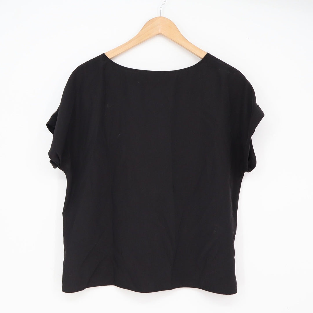 Halogen Blouse Womens S Black Short Sleeve Cuffed Minimalist Excellent
