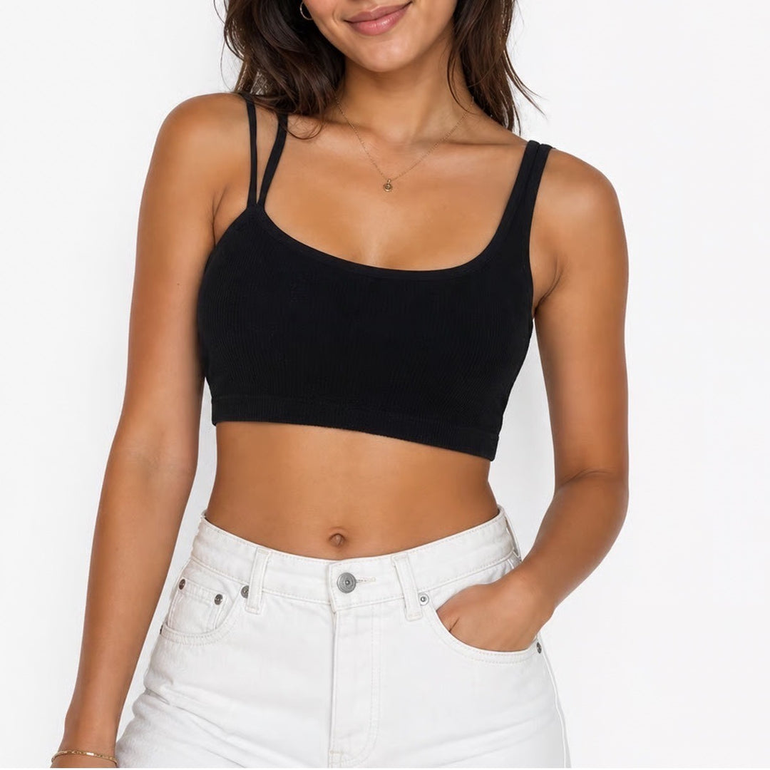 Black Asymmetrical Ribbed One Shoulder Crop Top Tank Bralette Medium