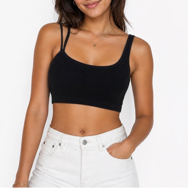Black Asymmetrical Ribbed One Shoulder Crop Top Tank Bralette Medium