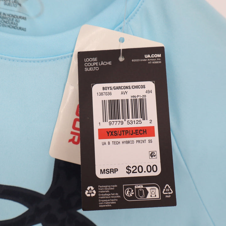 Under Armour Boys Tech Hybrid Print SS T-Shirt Light Blue YXS NEW