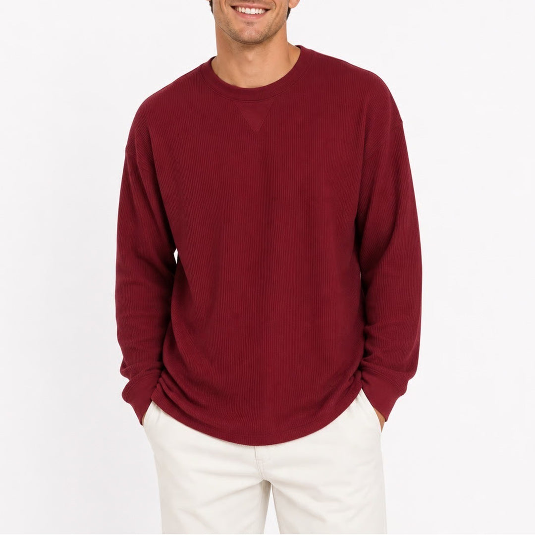 Preswick & Moore Mens Thermal Sleep Shirt Garnet Red Waffle Knit L New