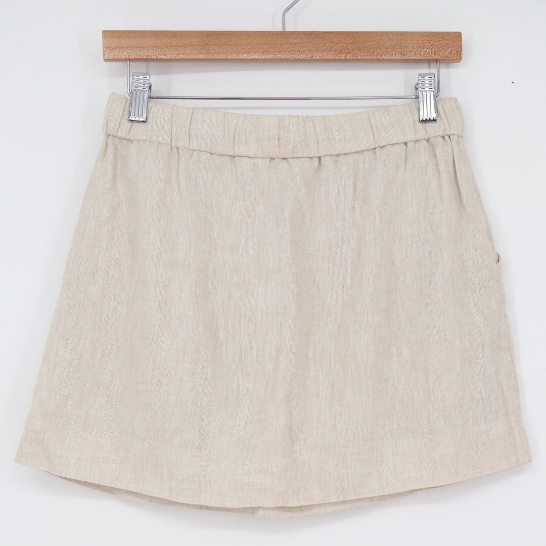 Glassons Linen Blend Mini Skirt Oatmeal Beige Elastic Drawstring Size 10