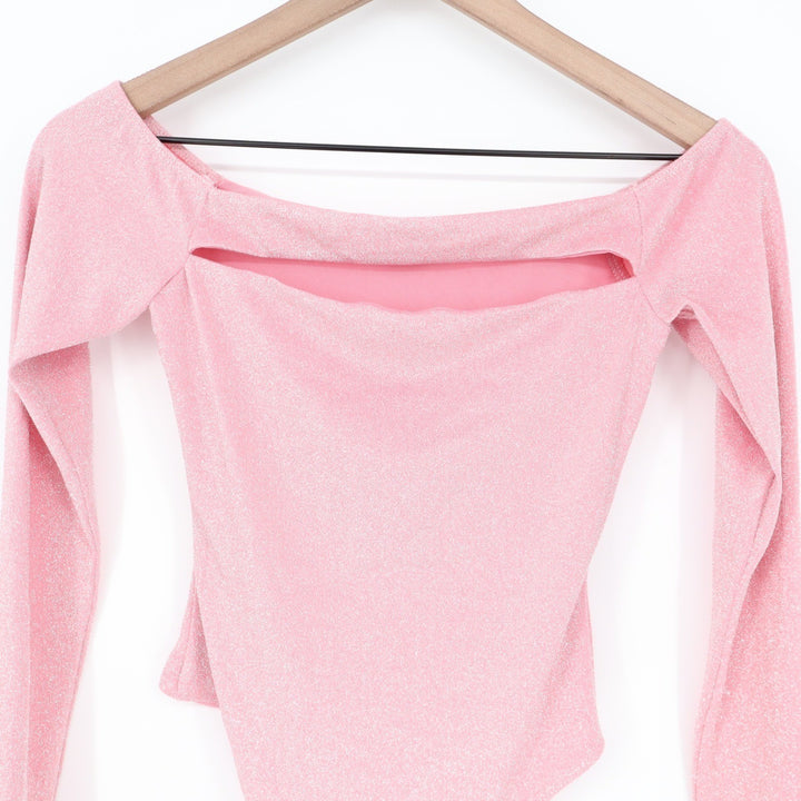 Naked Wardrobe Pink Shimmer Cutout Off Shoulder Bodysuit Small