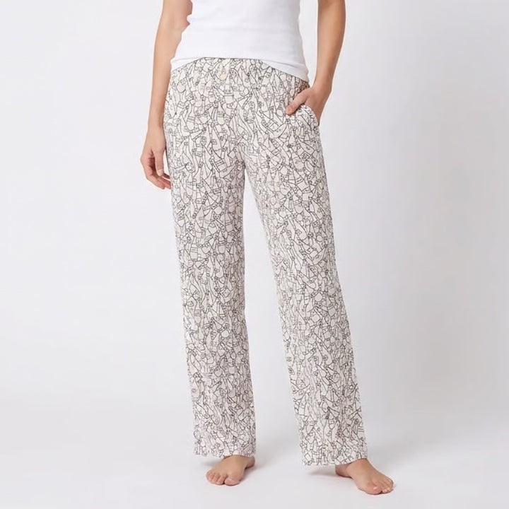 Soma Champagne Bottle Print Pajama Pants Cream Black Gold Medium Relaxed Lounge