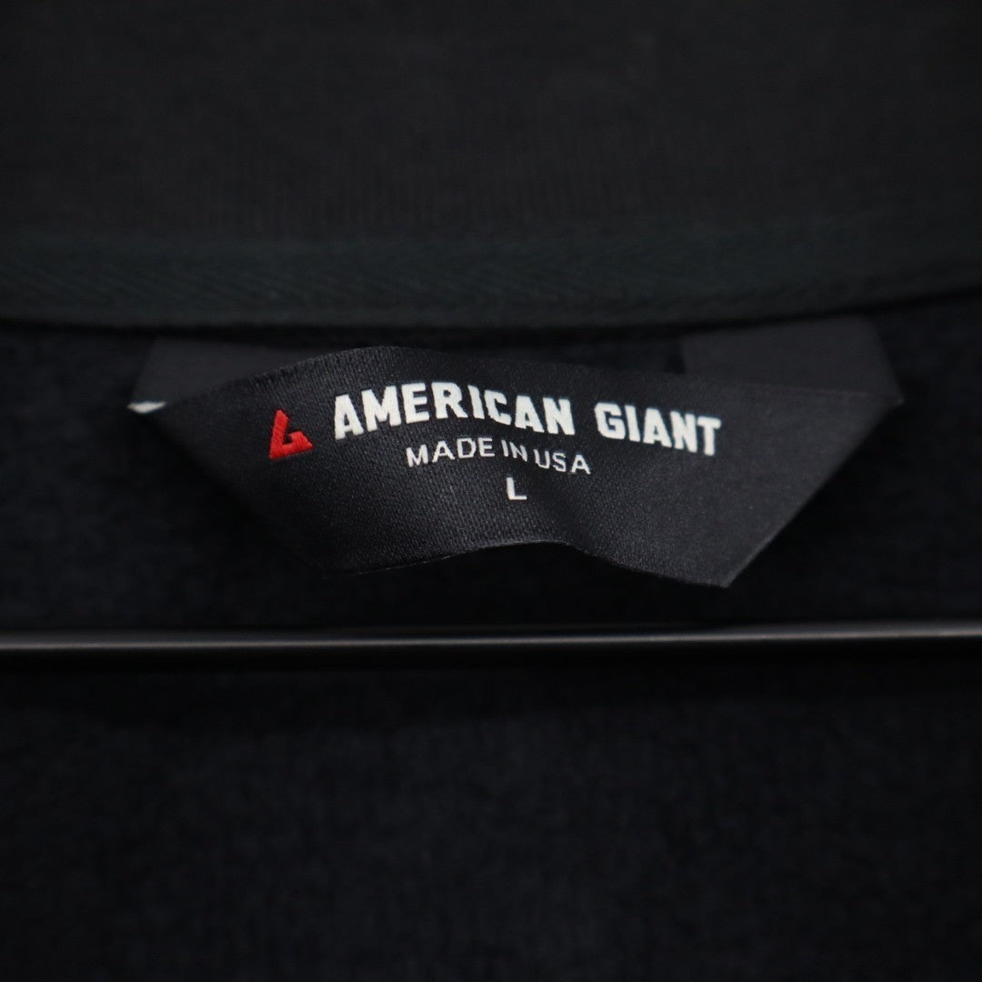 American Giant Fleece Bomber Jacket Mens Large Black Ribbed Relaxed Fit Full Zip