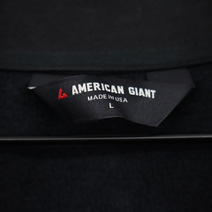 American Giant Fleece Bomber Jacket Mens Large Black Ribbed Relaxed Fit Full Zip
