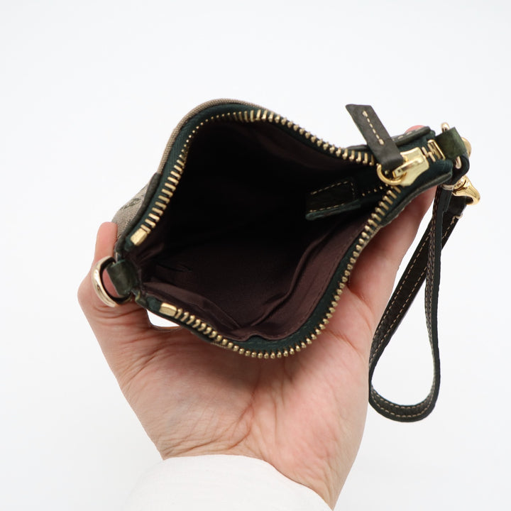 Dooney & Bourke Coin Purse Womens Olive Signature Leather Trim Wristlet Wallet