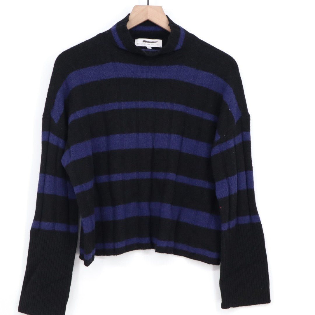 Madewell Sweater Womens 2XS Black Blue Knit Striped Ribbed Long Sleeve Mock Neck