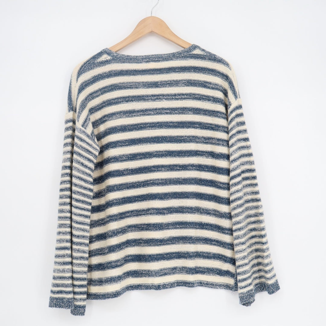 Hem & Thread Sweater Womens Medium Blue White Striped High Low Hem Long Sleeve