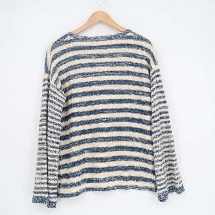 Hem & Thread Sweater Womens Medium Blue White Striped High Low Hem Long Sleeve