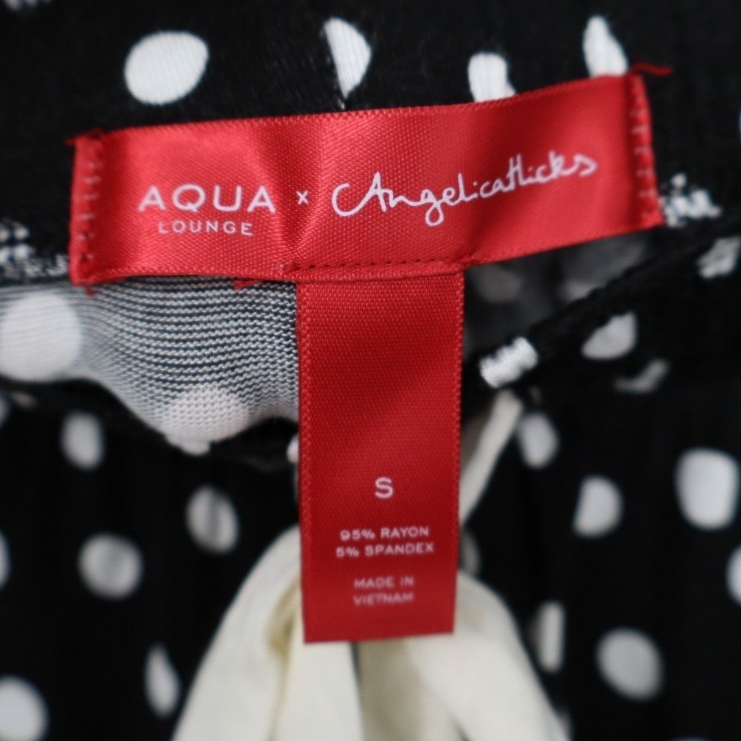 AQUA x Angelica Hicks Lounge Pants Womens Small Black White Polka Dot Stretch
