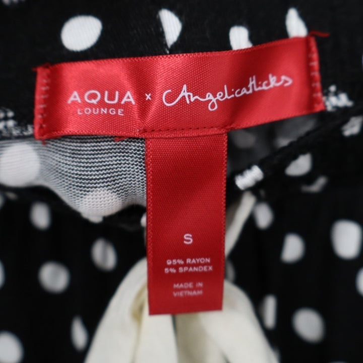 AQUA x Angelica Hicks Lounge Pants Womens Small Black White Polka Dot Stretch