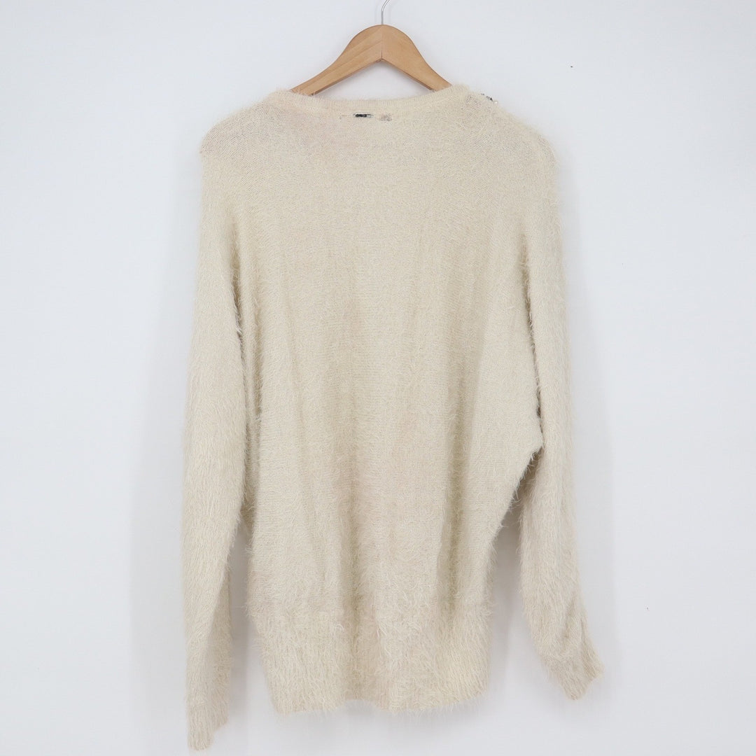 Black Rivet Sweater Womens XL Cream Eyelash Knit Pearl Beaded Neckline Good