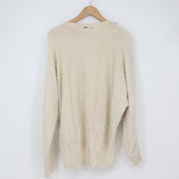 Black Rivet Sweater Womens XL Cream Eyelash Knit Pearl Beaded Neckline Good