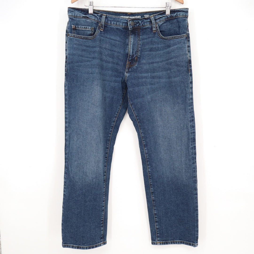 Amazon Essentials Mens Straight Fit Medium Wash Blue Jeans 36x28 Stretch Denim