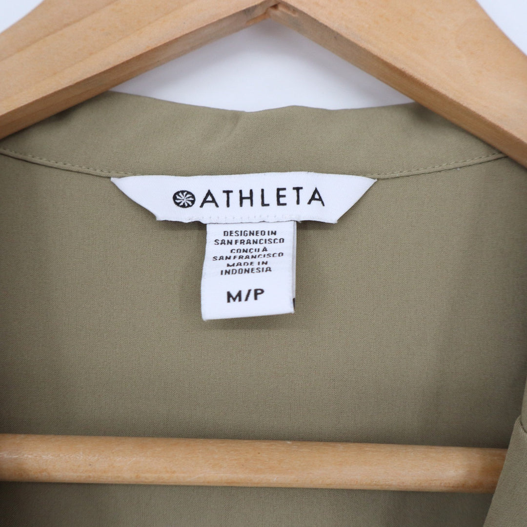 Athleta Romper Womens M Petite Brooklyn Utility Olive Green Button-Down