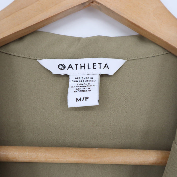 Athleta Romper Womens M Petite Brooklyn Utility Olive Green Button-Down
