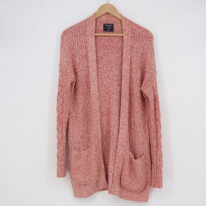Abercrombie & Fitch Marled Orange Open Front Cardigan Sweater XS Patch Pockets