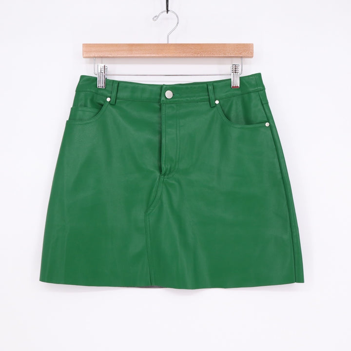 Fate Cross Your Mind Mini Skirt Women Medium Hunter Green Faux Leather 5-Pockets
