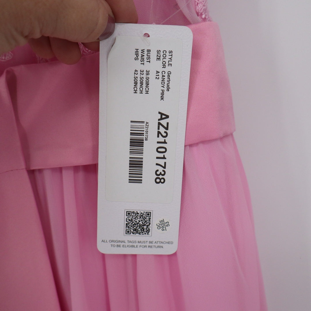 Azazie Gertrude Candy Pink Lace Chiffon V-Neck Maxi Bridesmaid Dress