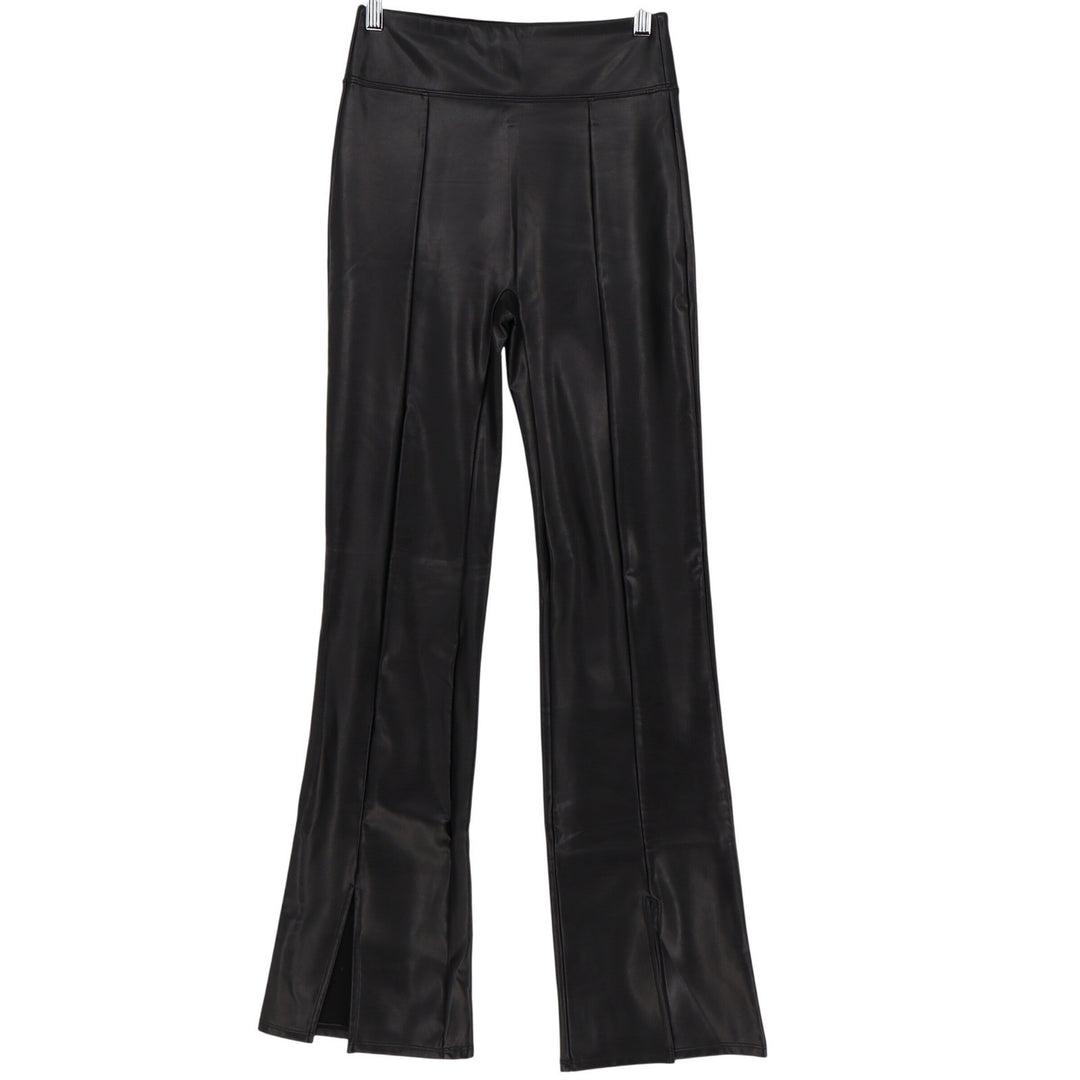 Abercrombie & Fitch Black Faux Leather High Rise Flare Slit Hem Pants Small