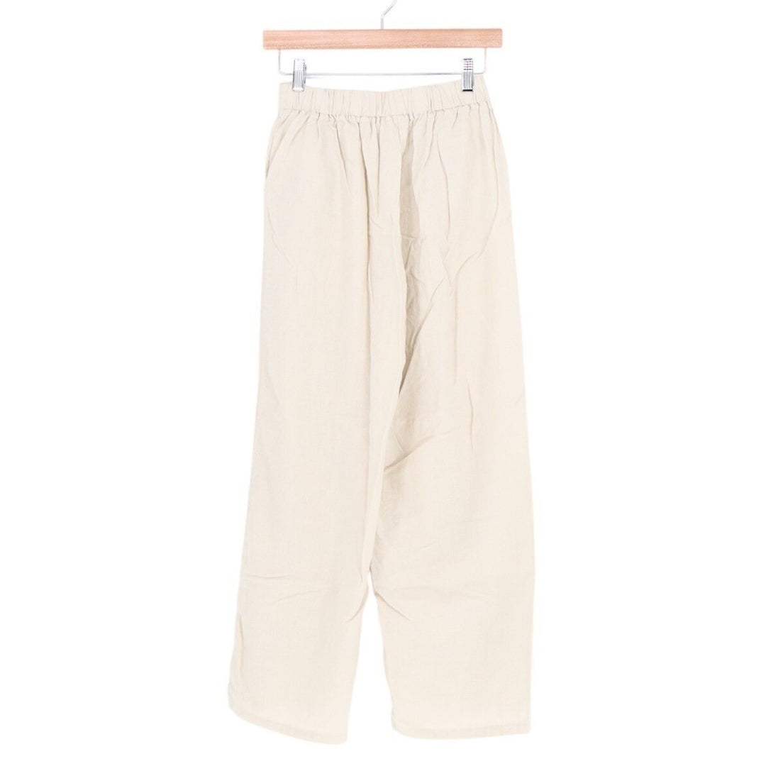 HG Trousers Womens Small Beige Pleated Elastic Waist Slash Pockets Wide Leg