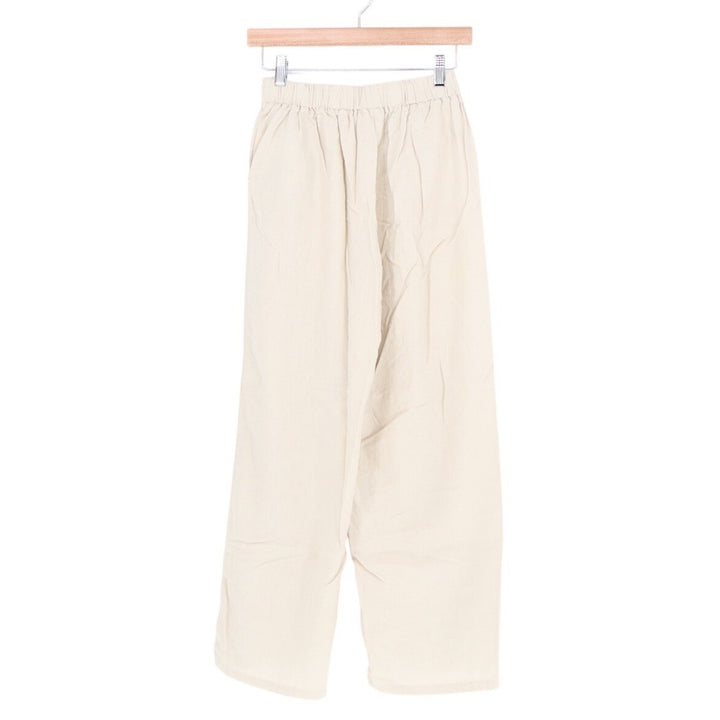 HG Trousers Womens Small Beige Pleated Elastic Waist Slash Pockets Wide Leg