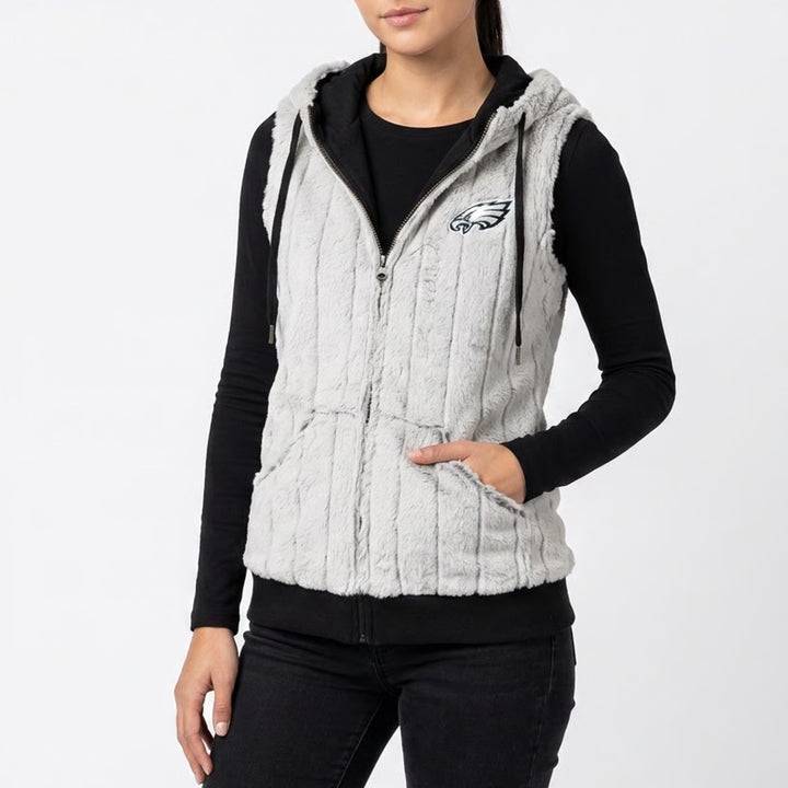 Philadelphia Eagles Vest Womens S Heather Gray Antigua Hooded Pockets Full-Zip