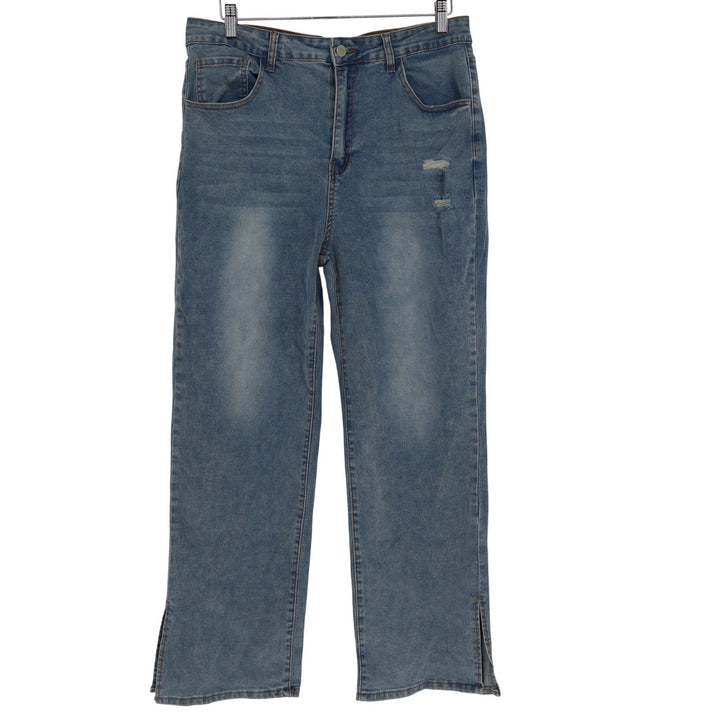Unbranded Womens High Rise Straight Leg Jeans Medium Wash Slit Hem Blue 2XL