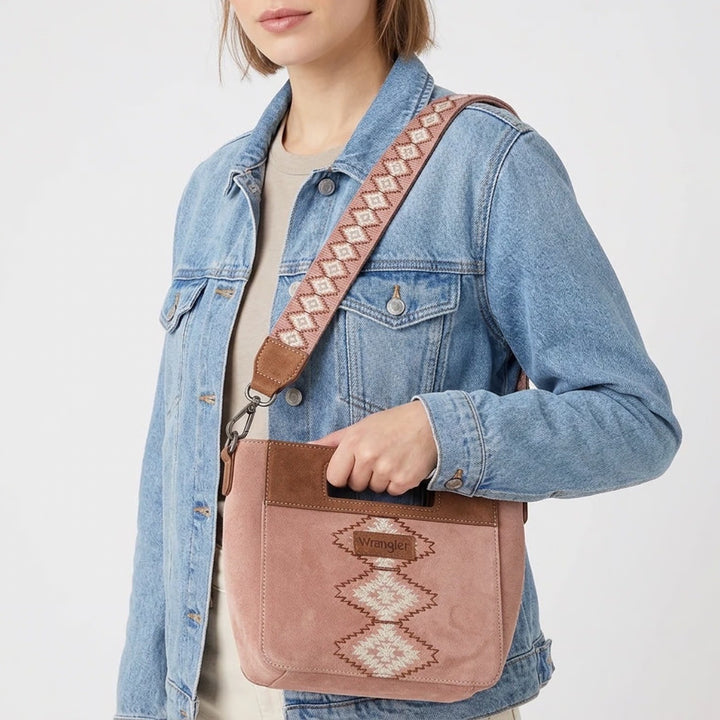 Wrangler Dusty Rose Western Aztec Crossbody Bag
