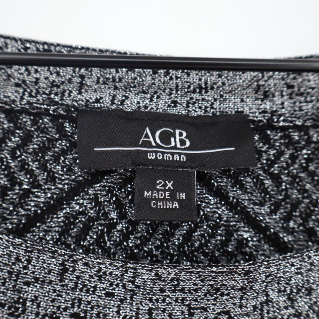 AGB Sweater Womens 2X Black Metallic Diamond Batwing Knit NEW