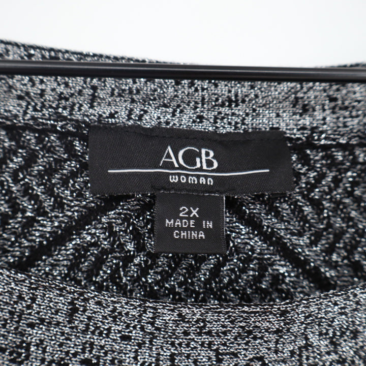 AGB Sweater Womens 2X Black Metallic Diamond Batwing Knit NEW