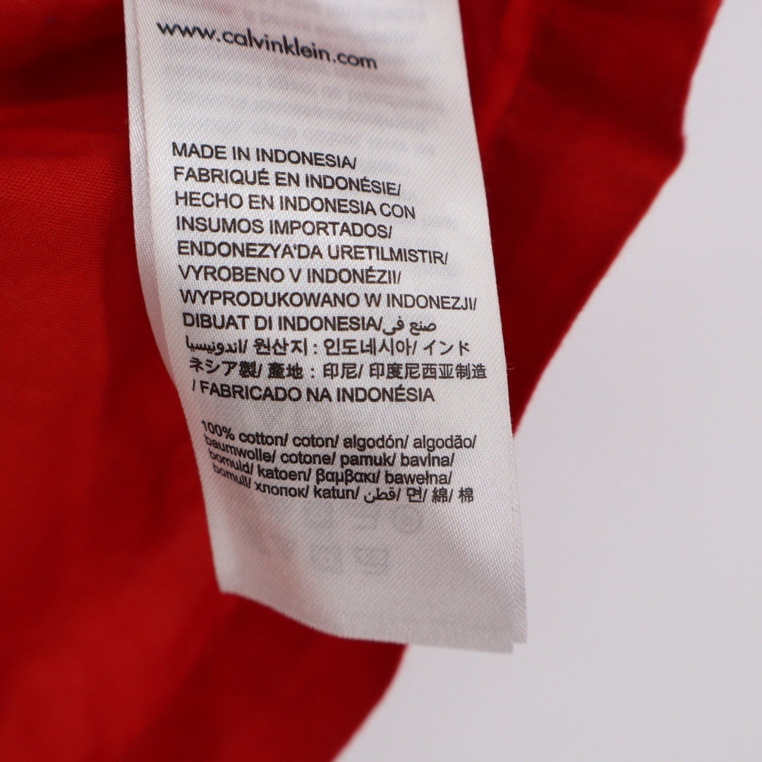 Calvin Klein Jeans Womens Red Ruffle Asymmetrical Short Sleeve Cotton Blouse M