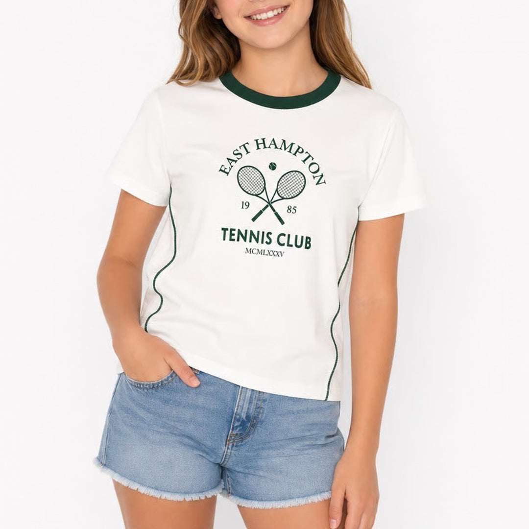 DSG Girls East Hampton Tennis Club Ringer Graphic T-Shirt White Size M 10-12