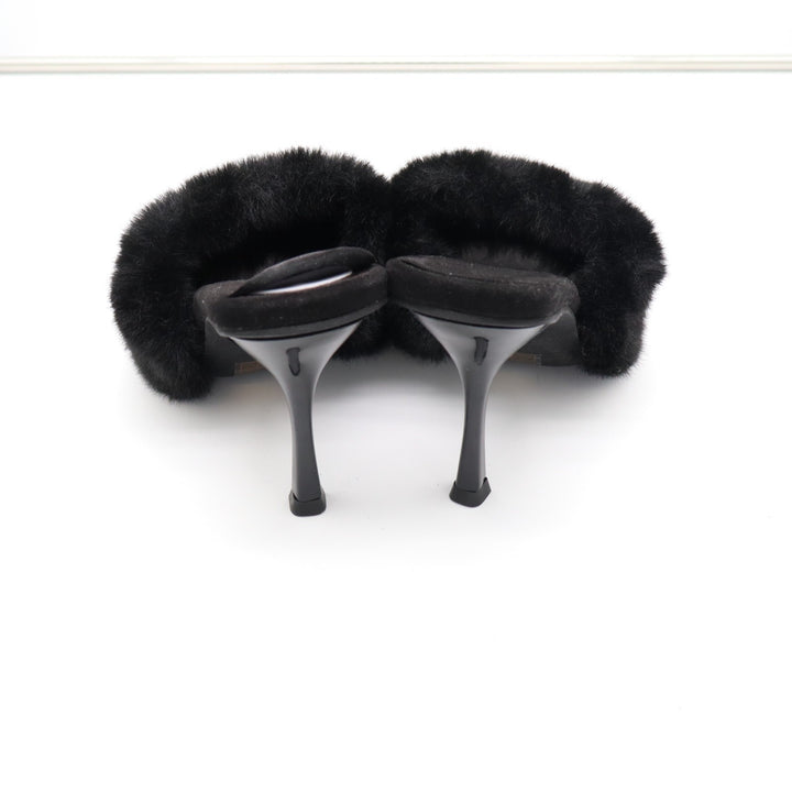 Jeffrey Campbell Utopic Slide Womens US 7.5 Black Faux Fur Stiletto Heel Sandals