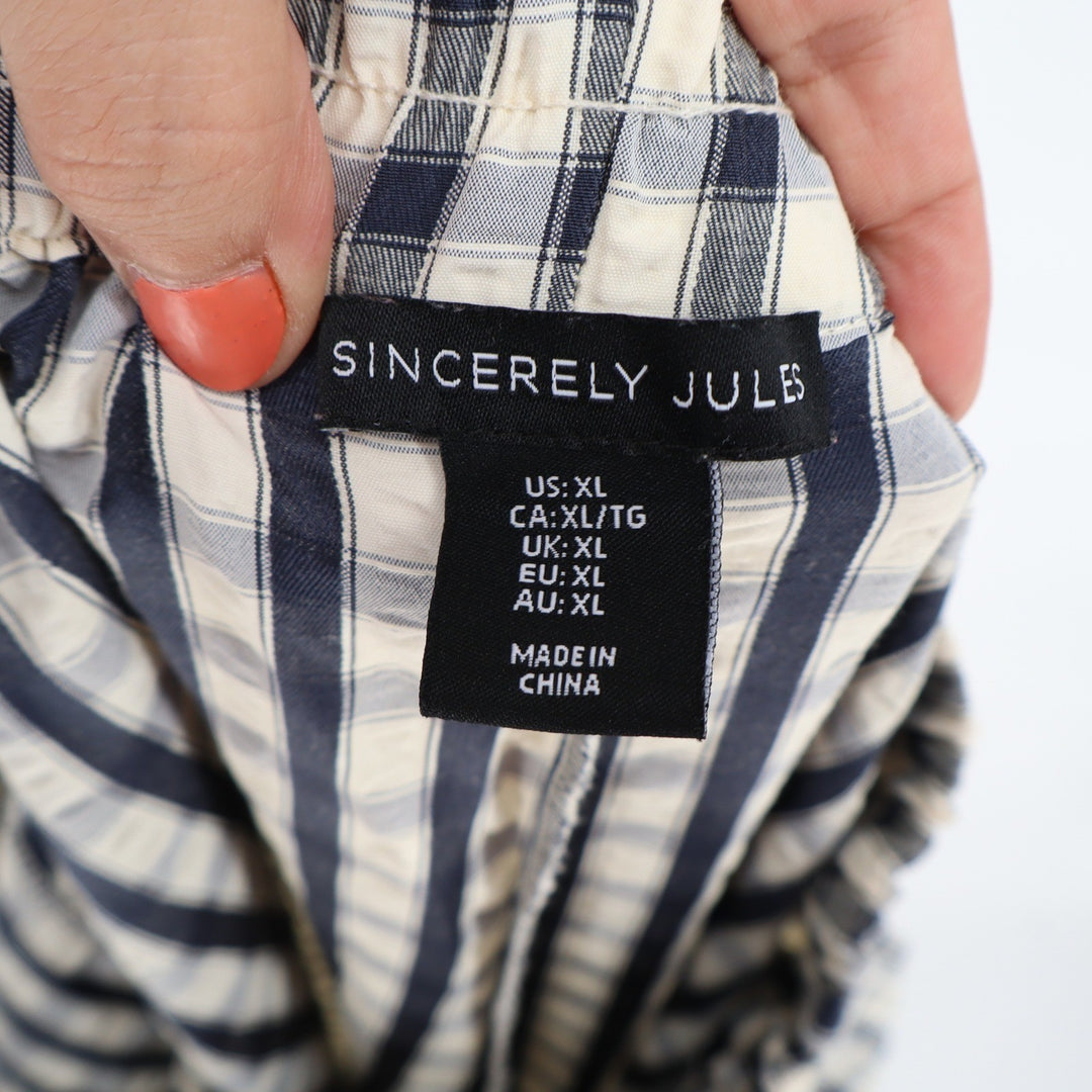 Sincerely Jules Navy Blue Gingham Wide Leg Elastic Waist Pants XL