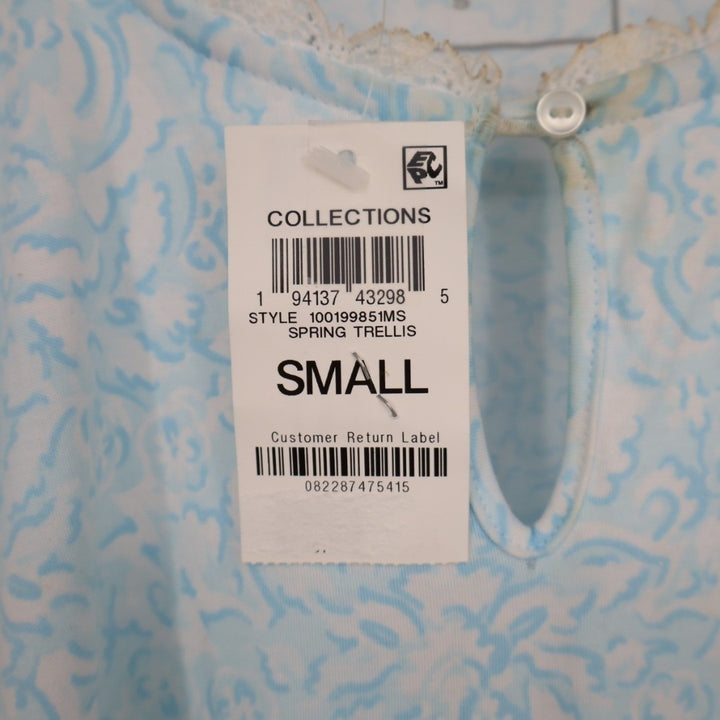 Charter Club Intimates Nightgown Womens Small Blue Floral Slit Neck Cap Sleeve