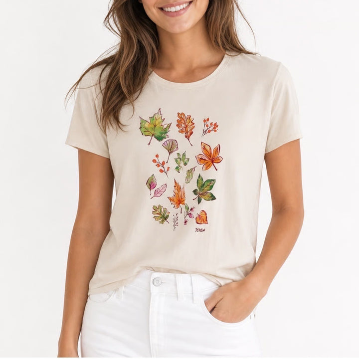 J.Crew Collector Tee Cream Autumn Leaves Graphic T-Shirt Women's Large L Short