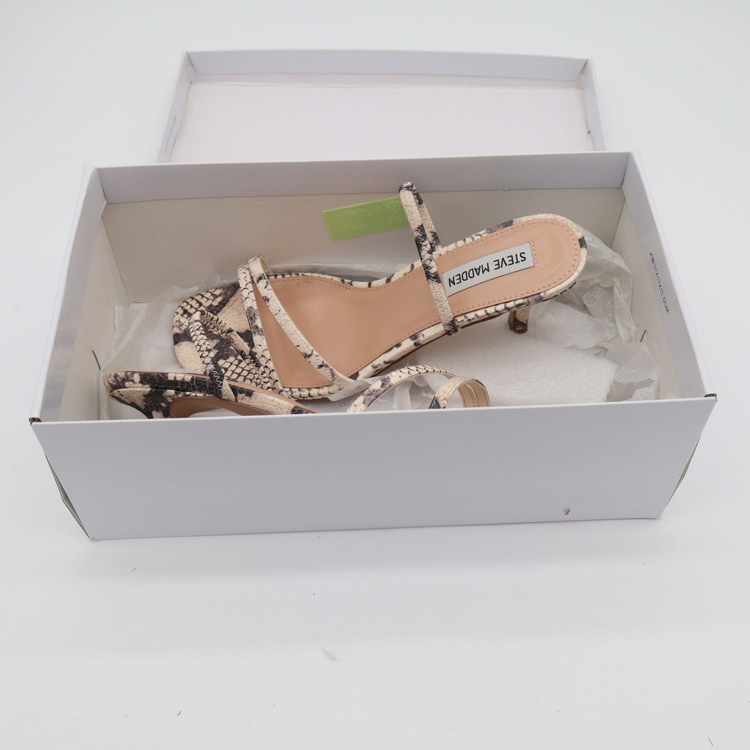 Steve Madden Snakeskin Print Kitten Heel Sandals Square Toe Strappy Womens 8.5M