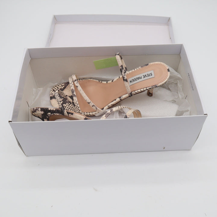 Steve Madden Snakeskin Print Kitten Heel Sandals Square Toe Strappy Womens 8.5M