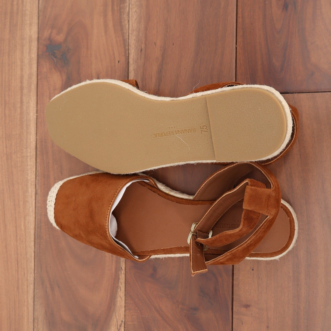 Banana Republic Womens Cognac Suede Espadrille Ankle Strap Flat Sandals 7.5
