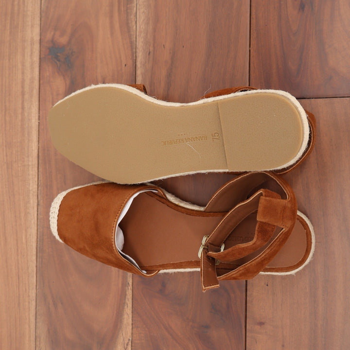 Banana Republic Womens Cognac Suede Espadrille Ankle Strap Flat Sandals 7.5