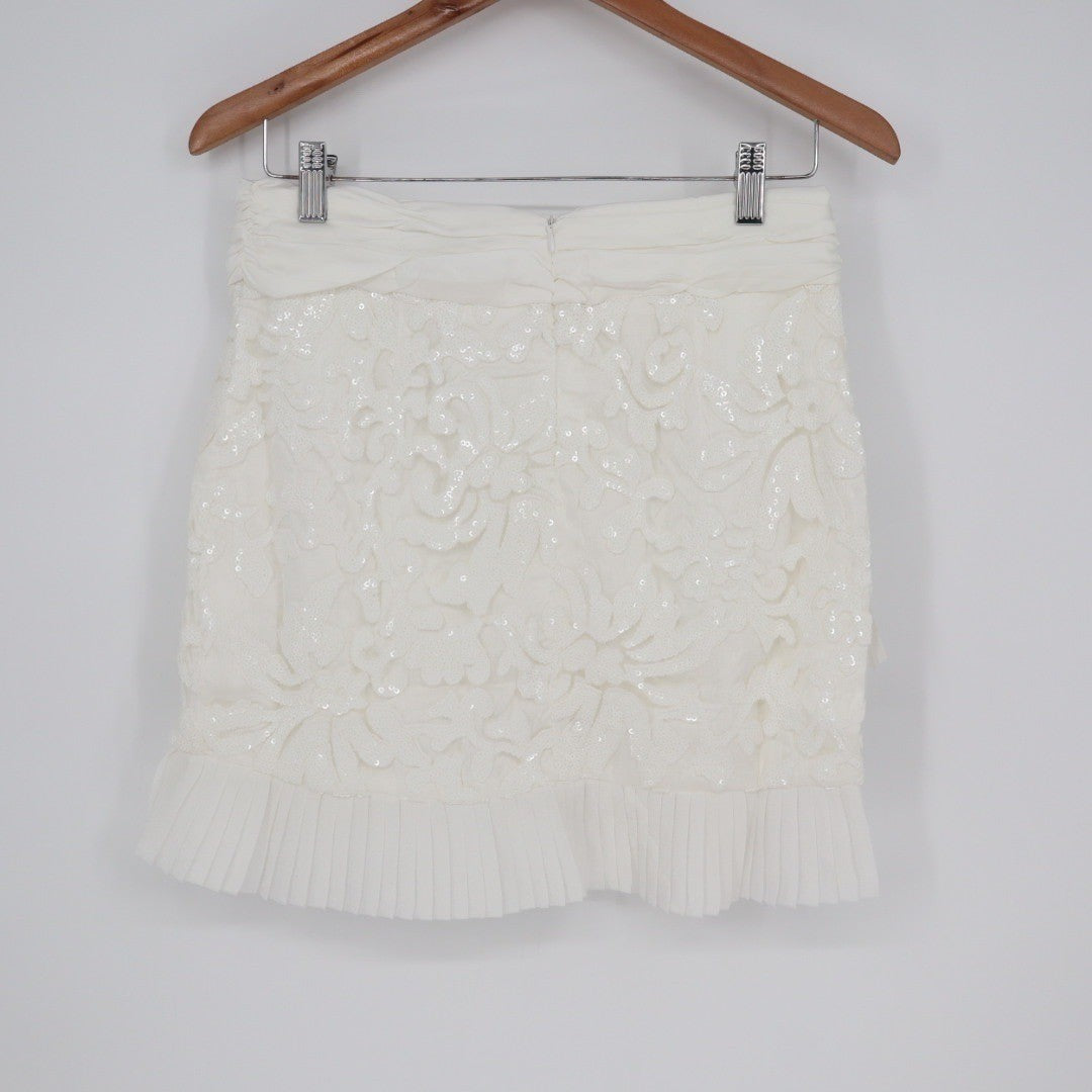 Naked Wardrobe The Statement White Sequin Floral Ruffle Mini Skirt Size M