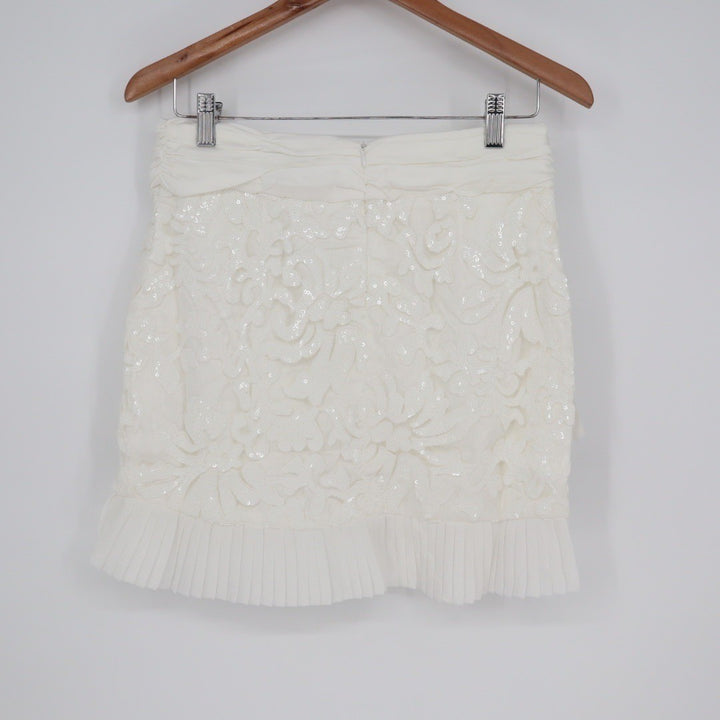 Naked Wardrobe The Statement White Sequin Floral Ruffle Mini Skirt Size M