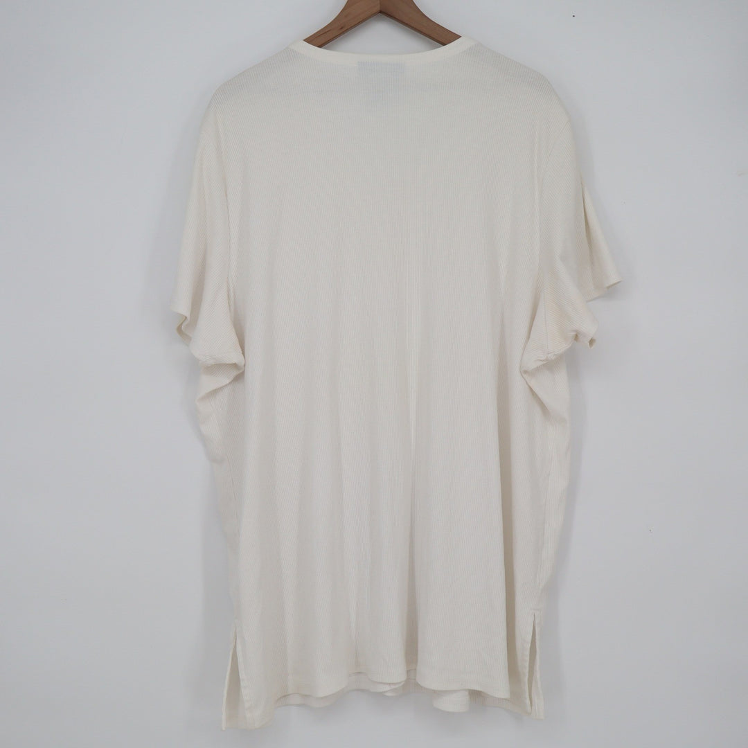 Venezia Jeans Cream Ribbed Button Front Short Sleeve Top Plus Size 26/28 V-Neck